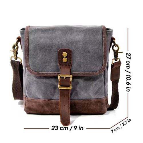 Retro Kanvas Gündelik Küçük Postacı Çanta Mumlu Su Geçirmez (Koyu Gri) - 4