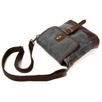 Retro Kanvas Gündelik Küçük Postacı Çanta Mumlu Su Geçirmez (Koyu Gri) - 8