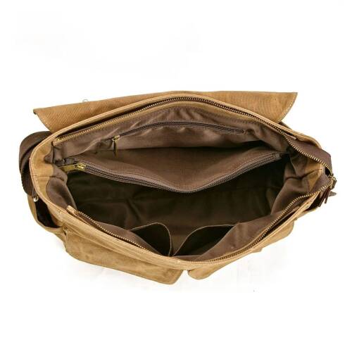 Retro Kanvas Postacı Çanta Mumlu Su Geçirmez (Haki) - 3