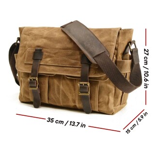 Retro Kanvas Postacı Çanta Mumlu Su Geçirmez (Haki) - 4