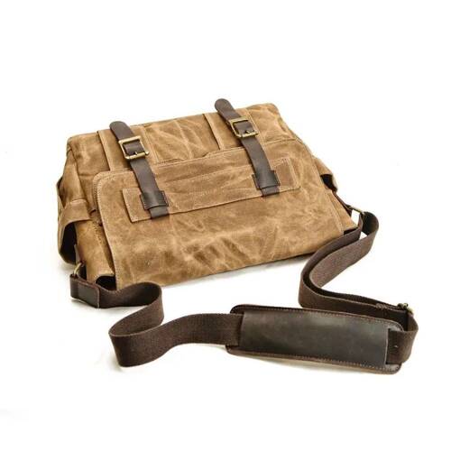 Retro Kanvas Postacı Çanta Mumlu Su Geçirmez (Haki) - 6