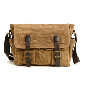 Retro Kanvas Postacı Çanta Mumlu Su Geçirmez (Haki) - 7