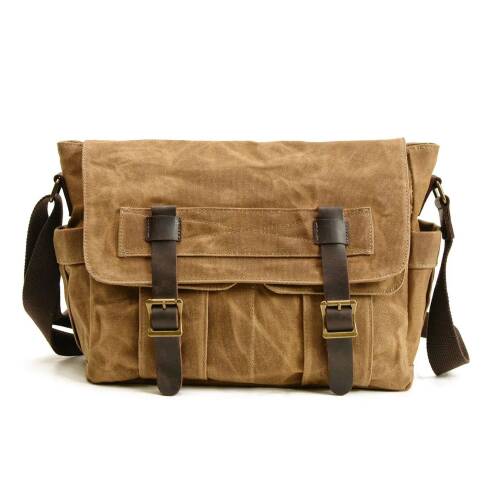 Retro Kanvas Postacı Çanta Mumlu Su Geçirmez (Haki) - 7