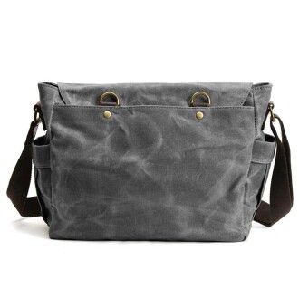 Retro Kanvas Postacı Çanta Mumlu Su Geçirmez (Koyu Gri) - 2