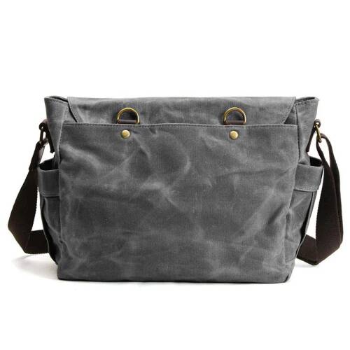 Retro Kanvas Postacı Çanta Mumlu Su Geçirmez (Koyu Gri) - 2