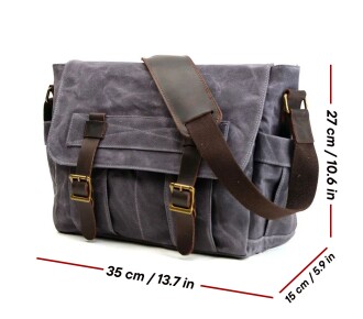 Retro Kanvas Postacı Çanta Mumlu Su Geçirmez (Koyu Gri) - 4