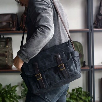 Retro Kanvas Postacı Çanta Mumlu Su Geçirmez (Siyah) - 3