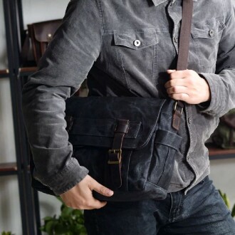 Retro Kanvas Postacı Çanta Mumlu Su Geçirmez (Siyah) - 9