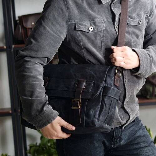 Retro Kanvas Postacı Çanta Mumlu Su Geçirmez (Siyah) - 9