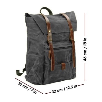 Retro Mumlu Kanvas Deri Büyük Outdoor Sırt Çantası (Gri) - 3