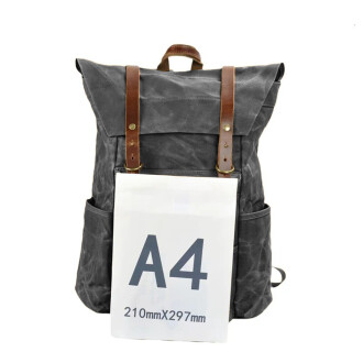 Retro Mumlu Kanvas Deri Büyük Outdoor Sırt Çantası (Gri) - 4