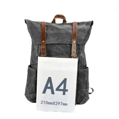 Retro Mumlu Kanvas Deri Büyük Outdoor Sırt Çantası (Gri) - 4