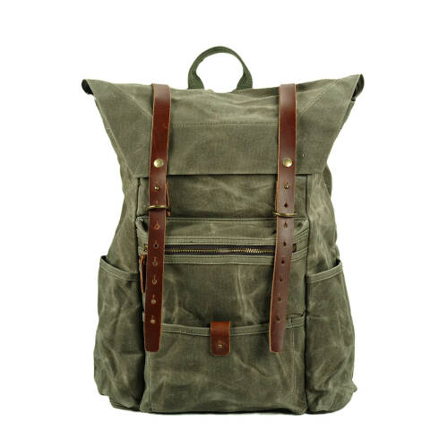 Retro Mumlu Kanvas Deri Büyük Outdoor Sırt Çantası (Yeşil) - 1