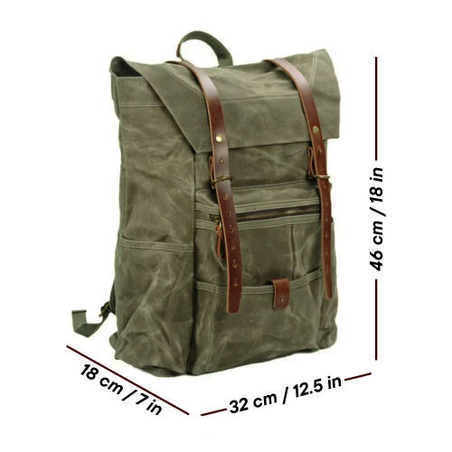 Retro Mumlu Kanvas Deri Büyük Outdoor Sırt Çantası (Yeşil) - 3