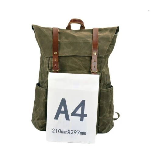 Retro Mumlu Kanvas Deri Büyük Outdoor Sırt Çantası (Yeşil) - 4