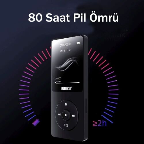 Ruizu X02-B Bluetooth 5.0 Ultra İnce MP3 MP4 Çalar Radyo 16GB MP3 Player - 7