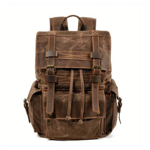 Sert Kanvas Retro Gündelik Okul İş Ofis Sırt Çantası Mumlu Su Geçirmez (Kahve) - 1