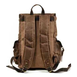 Sert Kanvas Retro Gündelik Okul İş Ofis Sırt Çantası Mumlu Su Geçirmez (Kahve) - 2