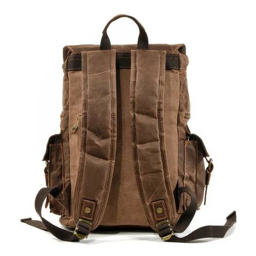 Sert Kanvas Retro Gündelik Okul İş Ofis Sırt Çantası Mumlu Su Geçirmez (Kahve) - 2
