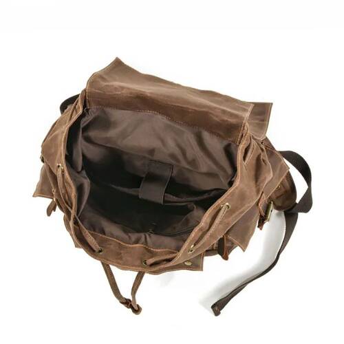 Sert Kanvas Retro Gündelik Okul İş Ofis Sırt Çantası Mumlu Su Geçirmez (Kahve) - 5