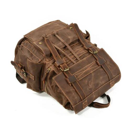 Sert Kanvas Retro Gündelik Okul İş Ofis Sırt Çantası Mumlu Su Geçirmez (Kahve) - 6