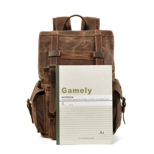 Sert Kanvas Retro Gündelik Okul İş Ofis Sırt Çantası Mumlu Su Geçirmez (Kahve) - 7