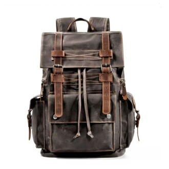 Sert Kanvas Retro Gündelik Okul İş Ofis Sırt Çantası Mumlu Su Geçirmez (Koyu Gri) 