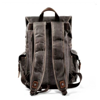 Sert Kanvas Retro Gündelik Okul İş Ofis Sırt Çantası Mumlu Su Geçirmez (Koyu Gri) - 2