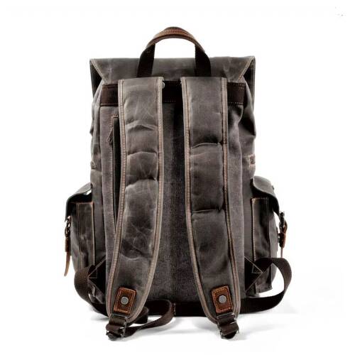 Sert Kanvas Retro Gündelik Okul İş Ofis Sırt Çantası Mumlu Su Geçirmez (Koyu Gri) - 2