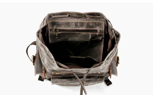 Sert Kanvas Retro Gündelik Okul İş Ofis Sırt Çantası Mumlu Su Geçirmez (Koyu Gri) - 5