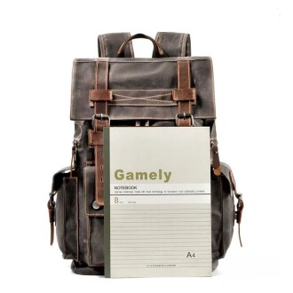 Sert Kanvas Retro Gündelik Okul İş Ofis Sırt Çantası Mumlu Su Geçirmez (Koyu Gri) - 7