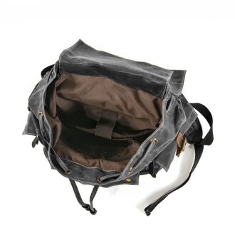 Sert Kanvas Retro Gündelik Okul İş Ofis Sırt Çantası Mumlu Su Geçirmez (Koyu Gri) - 9