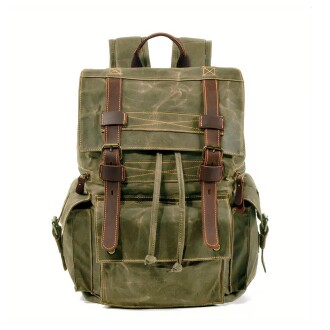 Sert Kanvas Retro Gündelik Okul İş Ofis Sırt Çantası Mumlu Su Geçirmez (Koyu Yeşil) 
