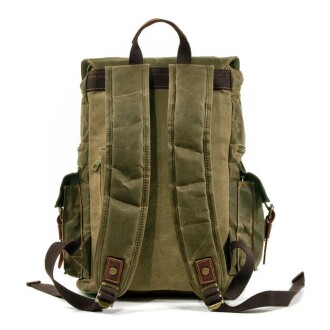 Sert Kanvas Retro Gündelik Okul İş Ofis Sırt Çantası Mumlu Su Geçirmez (Koyu Yeşil) - 2