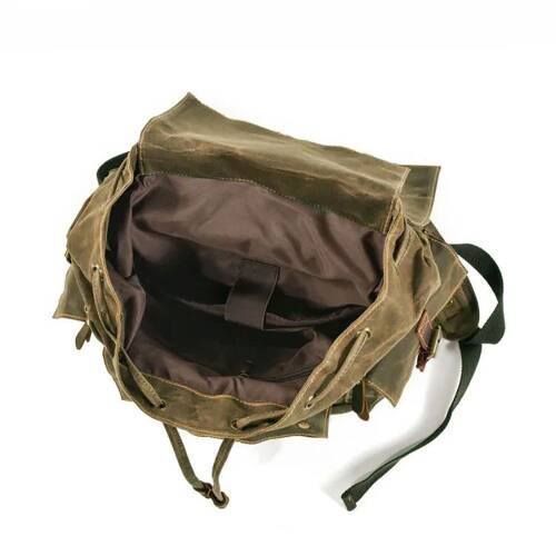 Sert Kanvas Retro Gündelik Okul İş Ofis Sırt Çantası Mumlu Su Geçirmez (Koyu Yeşil) - 5