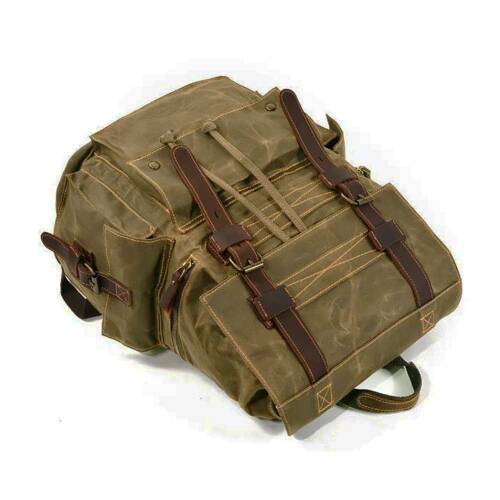 Sert Kanvas Retro Gündelik Okul İş Ofis Sırt Çantası Mumlu Su Geçirmez (Koyu Yeşil) - 6