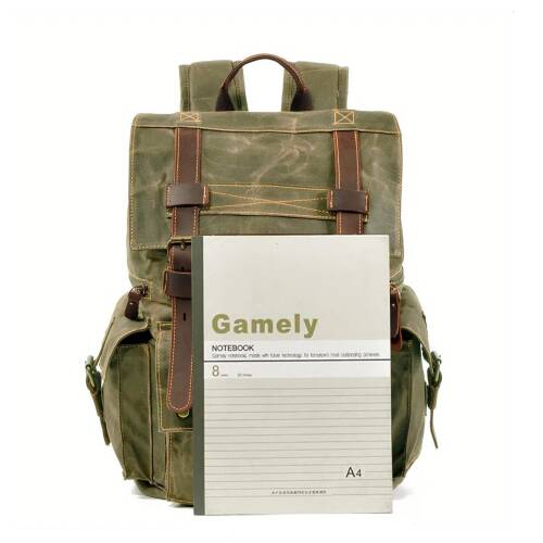 Sert Kanvas Retro Gündelik Okul İş Ofis Sırt Çantası Mumlu Su Geçirmez (Koyu Yeşil) - 7