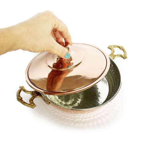 Shark Anadolu El Dövmesi Kapaklı Bakır Sahan Tava 18cm - 4