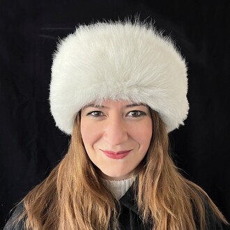 Shark Anatolia - 100% Wool Fur, Leather Winter Hat For Women White Fur Dark Brown Nubuck