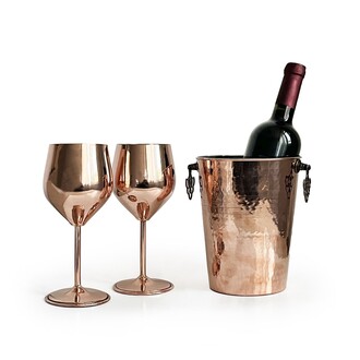 Shark Anatolia - Shark Anatolia Copper Ice Bucket 15cm and 2 Vine Gall Copper Glasses Set