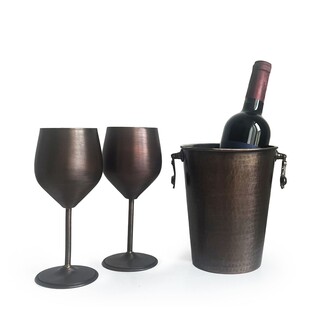 Shark Anatolia Adali Copper Ice Bucket Oxide 15cm and 2 Vine Gall Copper Glasses Oxide Set - Thumbnail