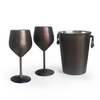 Shark Anatolia Adali Copper Ice Bucket Oxide 15cm and 2 Vine Gall Copper Glasses Oxide Set - Thumbnail