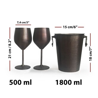 Shark Anatolia Adali Copper Ice Bucket Oxide 15cm and 2 Vine Gall Copper Glasses Oxide Set - Thumbnail