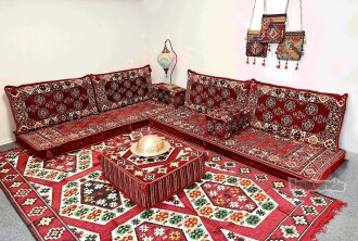 Shark Anatolia  Afgan Desenli Şark Köşesi İkili Sedir Takımı Bordo - 6