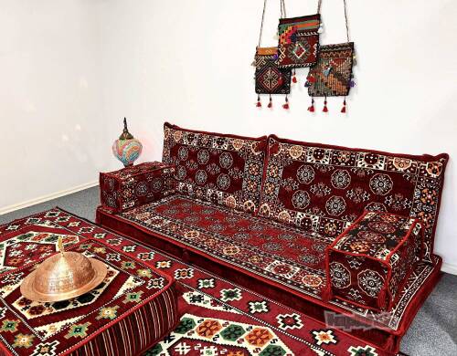 Shark Anatolia  Afgan Desenli Şark Köşesi İkili Sedir Takımı Bordo - 8