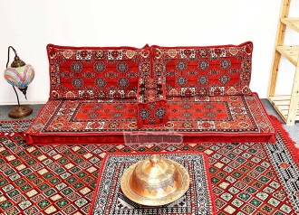 Anatolian Oriental Floor Cushion Set for Two Afghan Pattern – Red