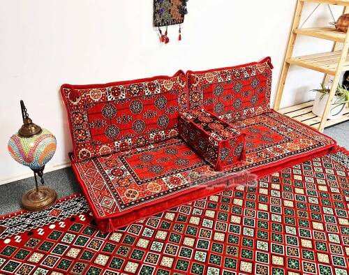 Shark Anatolia  Afgan Desenli Şark Köşesi İkili Sedir Takımı Kırmızı - 2