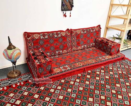 Shark Anatolia  Afgan Desenli Şark Köşesi İkili Sedir Takımı Kırmızı - 5