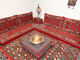 Shark Anatolia  Afgan Desenli Şark Köşesi İkili Sedir Takımı Kırmızı - 6