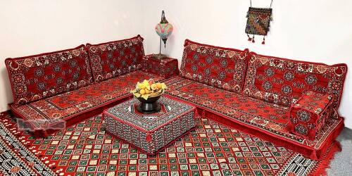 Shark Anatolia  Afgan Desenli Şark Köşesi İkili Sedir Takımı Kırmızı - 7